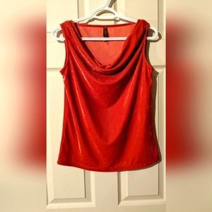 Orange Velvet Cowl Neck Top